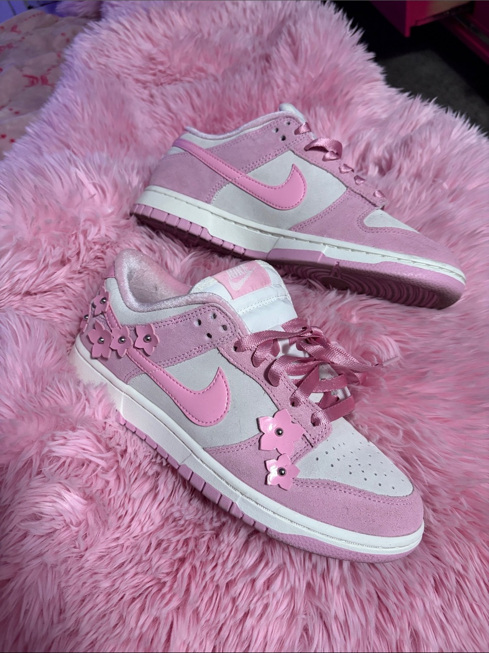Nike Pink Floral Low-Top Sneakers with Swoosh Accents